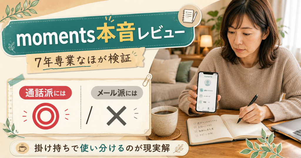 7年専業のなほがmomentsを本音レビュー。通話派には◎・メール派には×という二面性を整理した在宅検証シーン