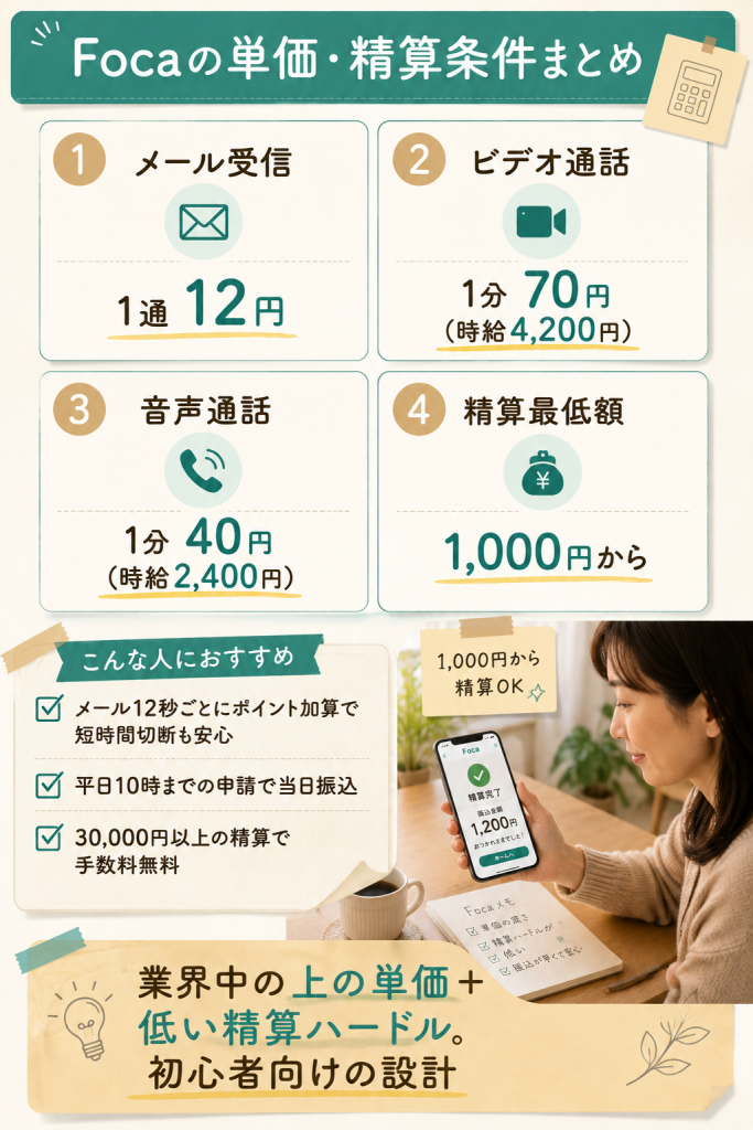 Focaの単価・時給・精算条件を4項目で整理した図解