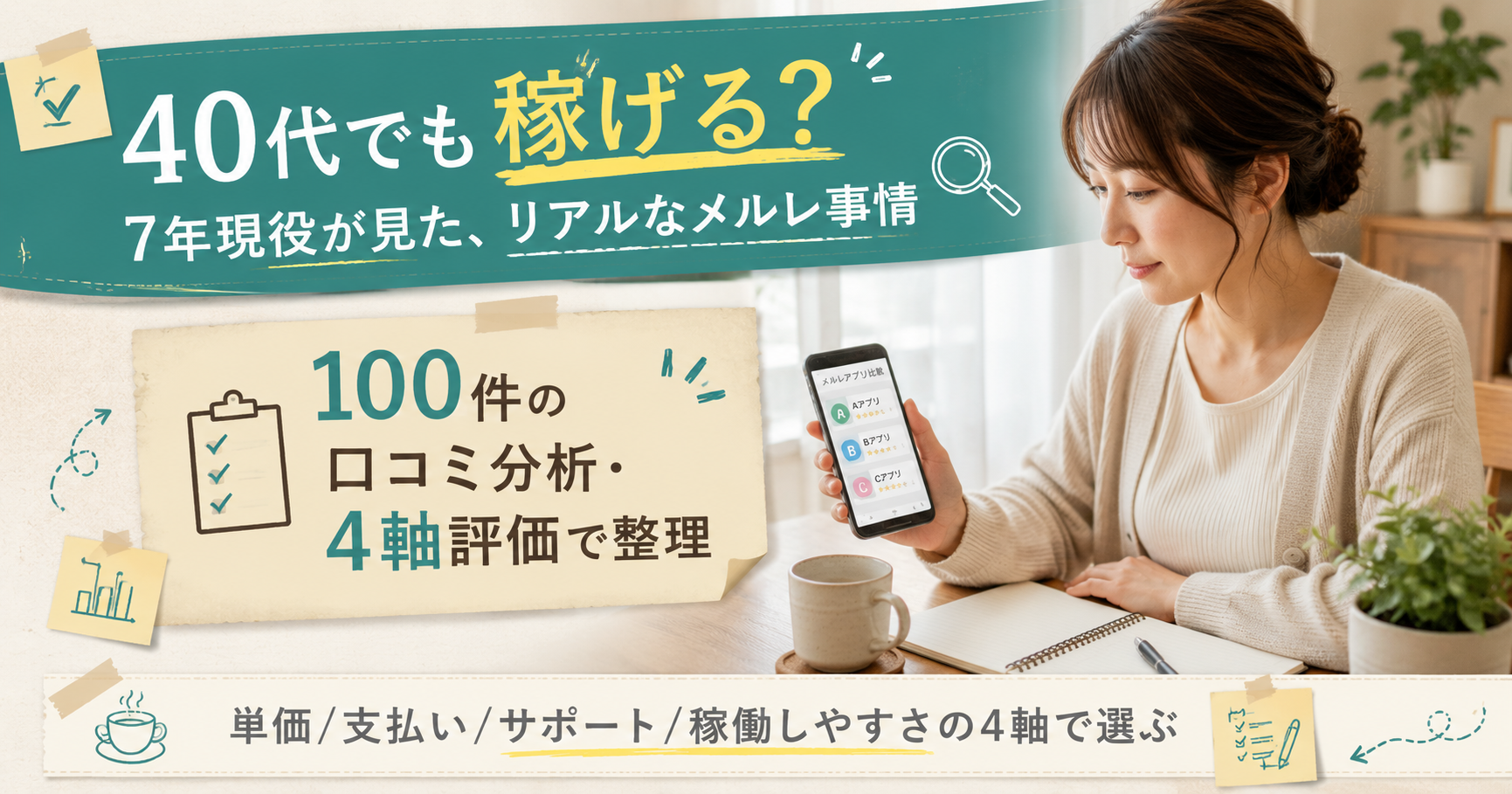 メールレディ 40代|現役7年が選ぶ稼げるアプリ3選と実態