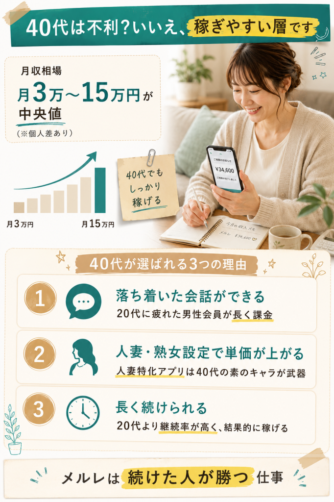40代の月収相場3万〜15万円と、40代が選ばれる3つの理由