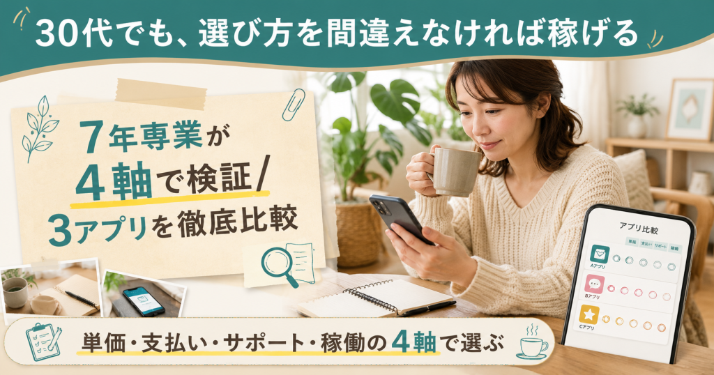30代でも稼げるメールレディアプリを4軸評価で比較する図解