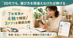 30代でも稼げるメールレディアプリを4軸評価で比較する図解