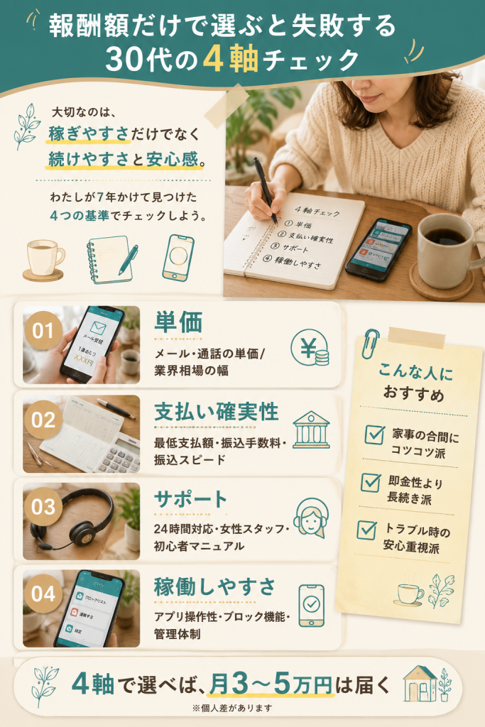 30代メルレの選び方を単価・支払い・サポート・稼働の4軸で整理