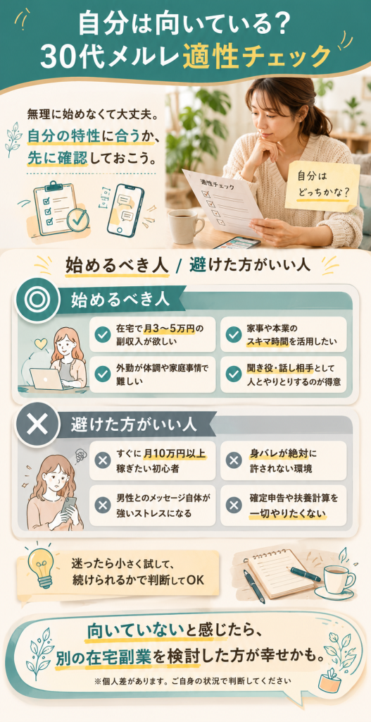 30代メルレの適性を始めるべき人と避けるべき人の両側で判定